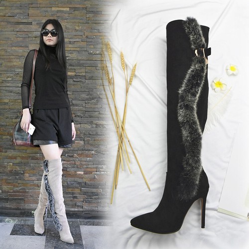 fluffy thigh high boots